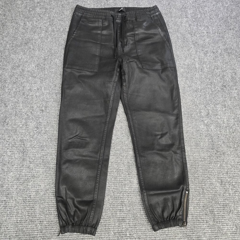 Hudson Jeans Jogger Pants Womens S Black Coated Drawstring Ankle Zip